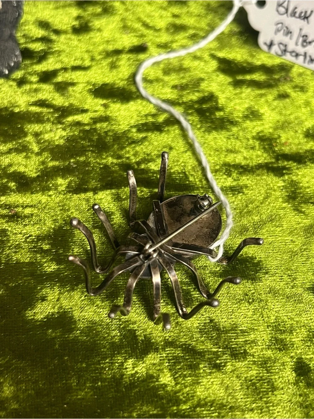 Vintage Black Spider Pin Brooch with Black Onyx
